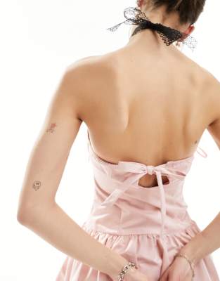 Motel puffball bandeau mini dress in baby pink | ASOS