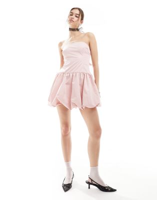 Motel puffball bandeau mini dress in baby pink | ASOS