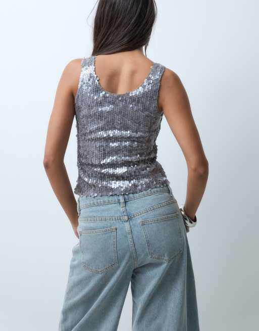 Motel qian Top mit Pailletten in Silber, 4 von 5