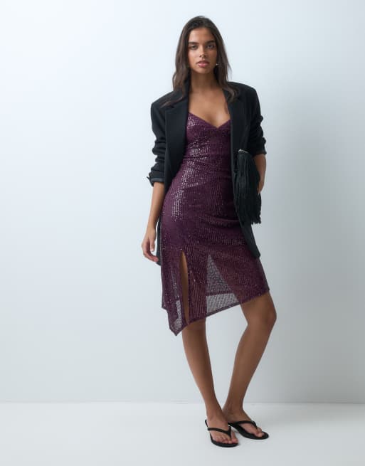 Motel quinn asymm sequin dress in deep purple , 2 of 5