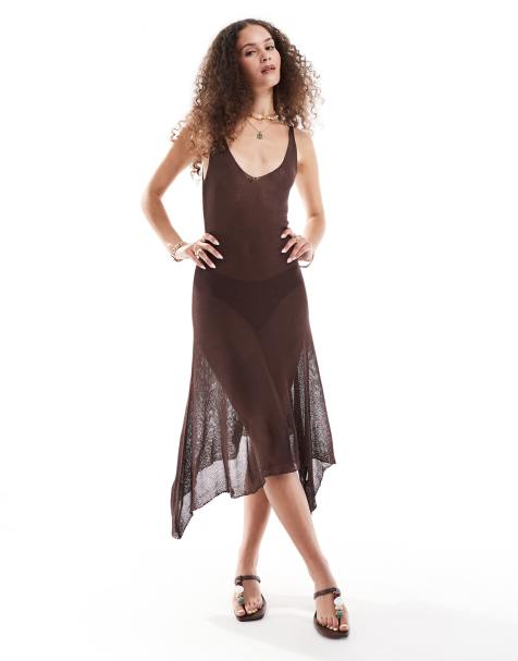 Motel rabindra plunge knit midi dress in bitter chocolate - view 1
