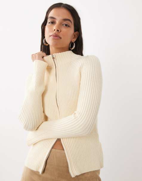 Motel ranala zip thru jumper in cream - view 1