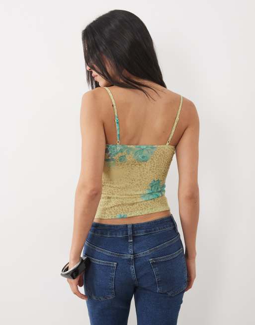 Motel Ranita Camisole-Top mit Rüschenbesatz und Blumenmuster in Gelb, 3 von 4