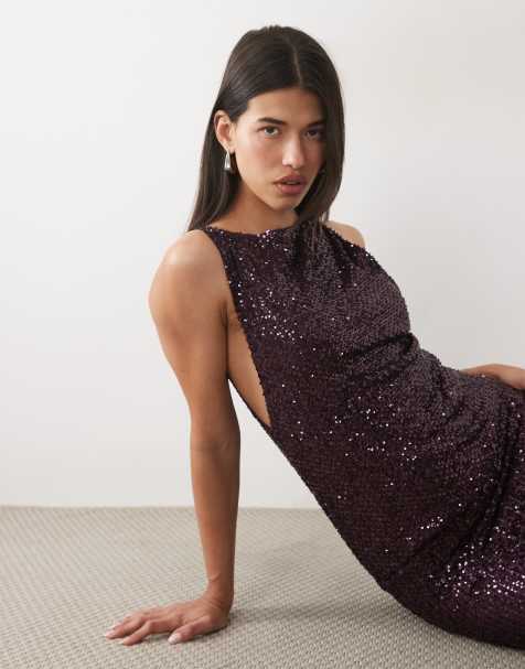 Motel ranmi robe courte à sequins en violet prune - view 1