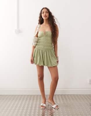 Rasmil bubble mini dress in sage green