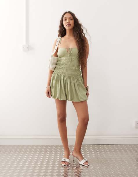 Motel rasmil bubble mini dress in sage green - view 1