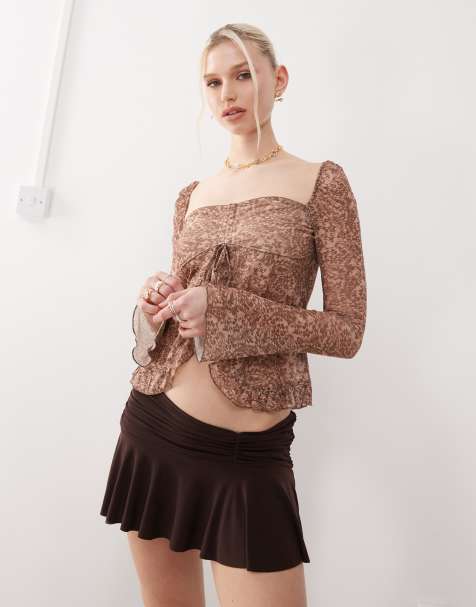 Motel ratu paisley print ruffle front top in pink - view 1