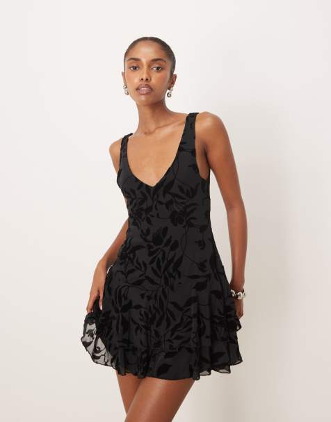 Motel rawson v neck flocked mini dress in floral black - view 1