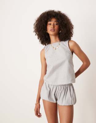 Motel Rebo Gingham Shorts In Blue