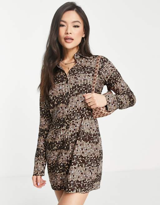 Motel relaxed mini button up bodycon dress in retro polka dot ASOS