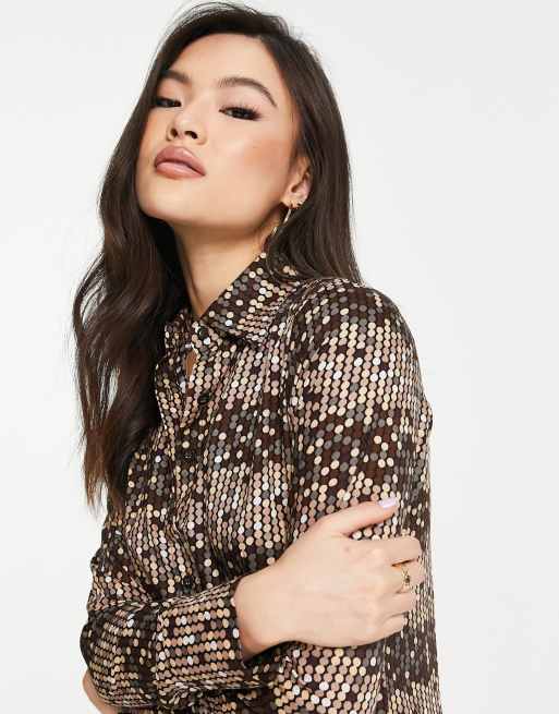 Motel relaxed mini button up bodycon dress in retro polka dot | ASOS
