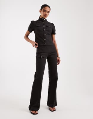 Motel Renia button detailing short sleeve top in warm brown - part of a set