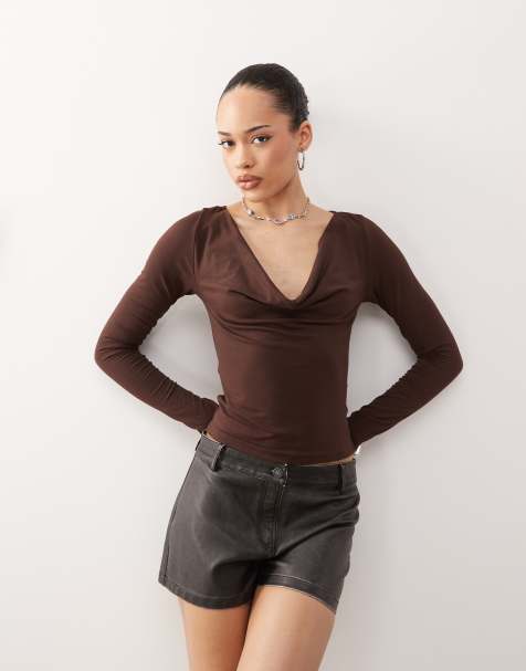 Motel Renice cowl long sleeeve top in bitter chocolate - view 1