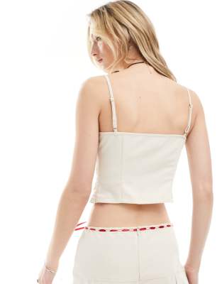 Motel ribbon detail cami top co-ord in cream and red