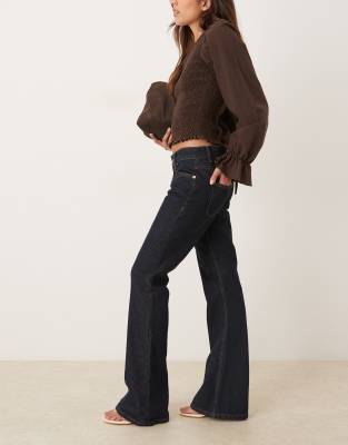 Motel Rigid Low Rise Flare Jeans In Blue