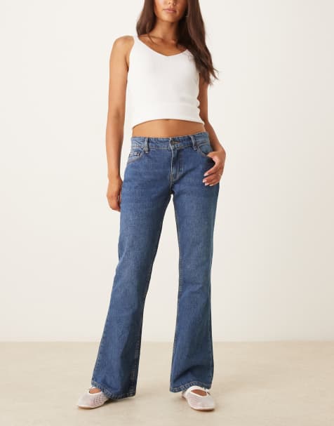 Motel rigid low rise flare jeans in mid blue used - view 1