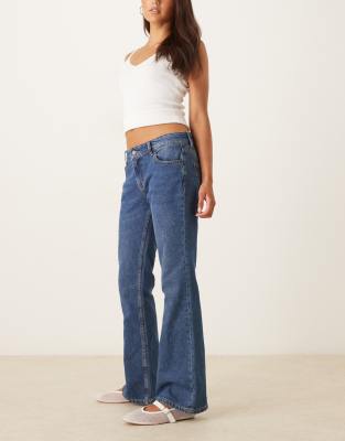 Motel Rigid Low Rise Flare Jeans In Blue