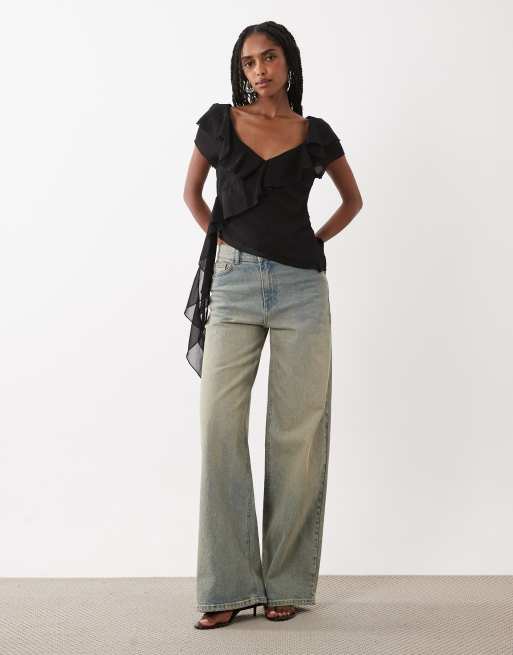 Motel riksa draped floaty top in black, 2 of 4