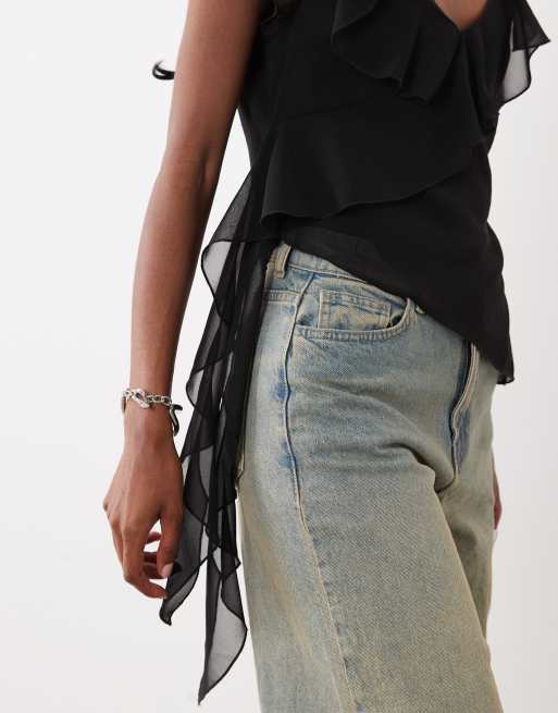 Motel riksa draped floaty top in black, 3 of 4