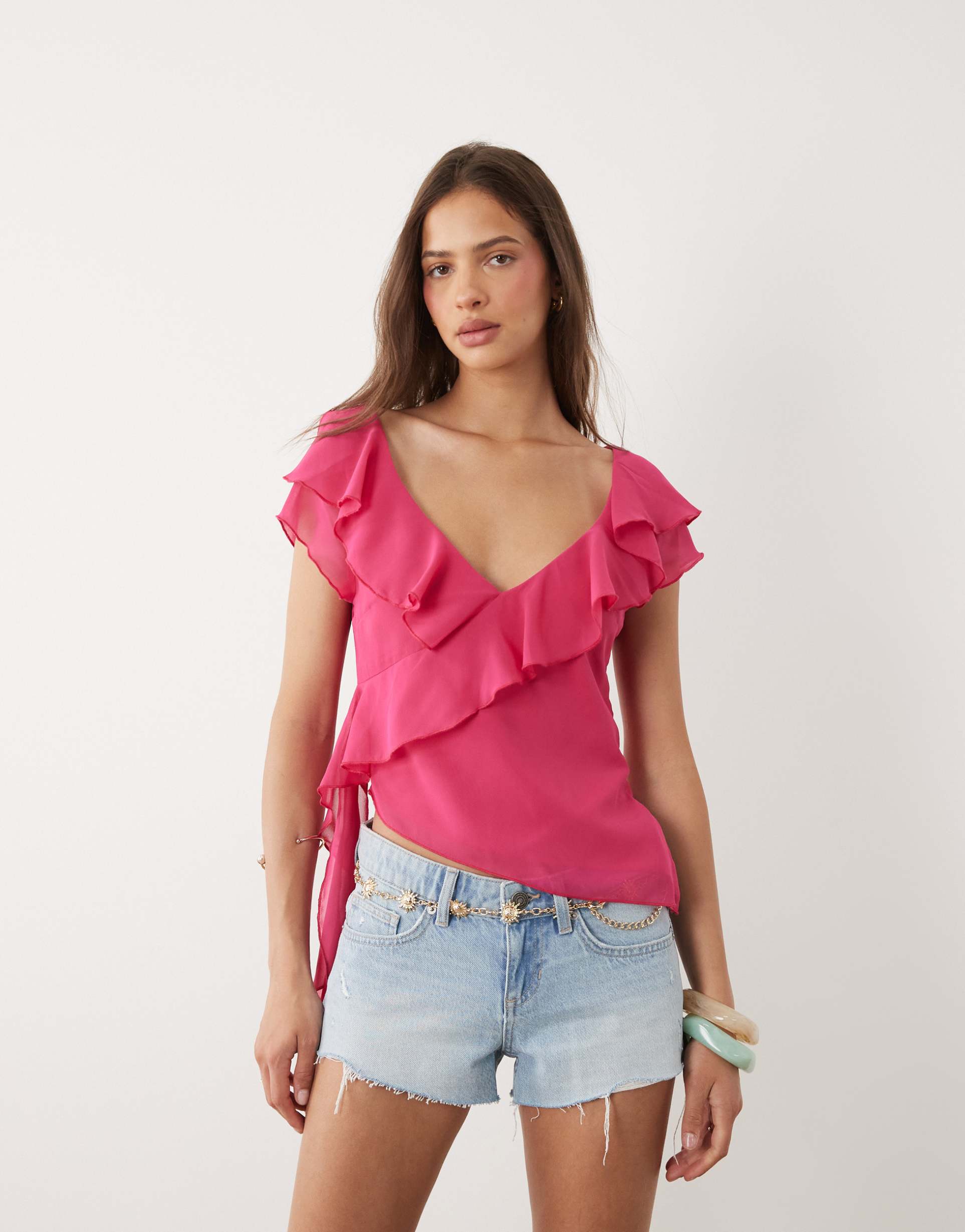 motel riksa draped floaty top in hot pink