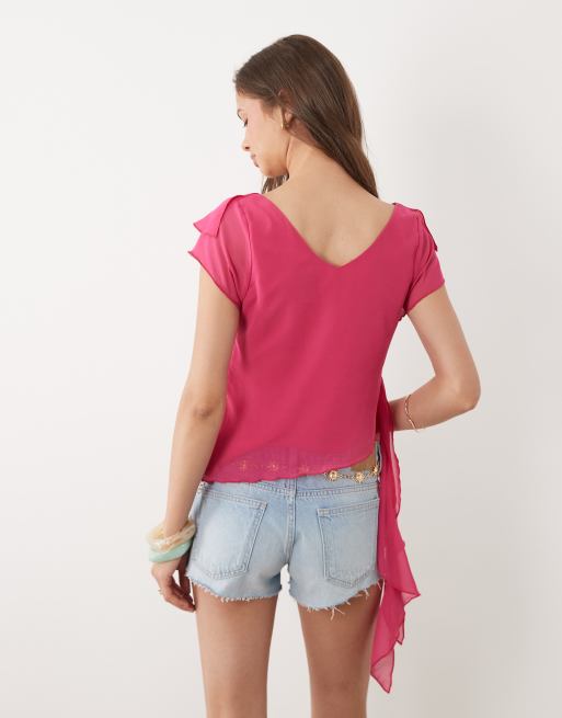 Motel riksa draped floaty top in hot pink , 2 of 4