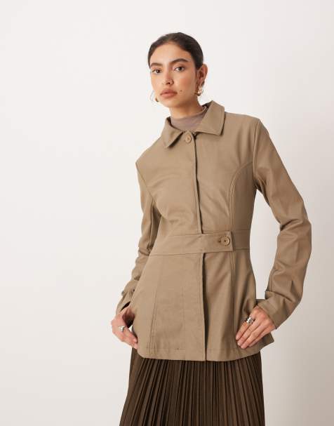 Motel riku button down faux leather coat in mushroom - view 1