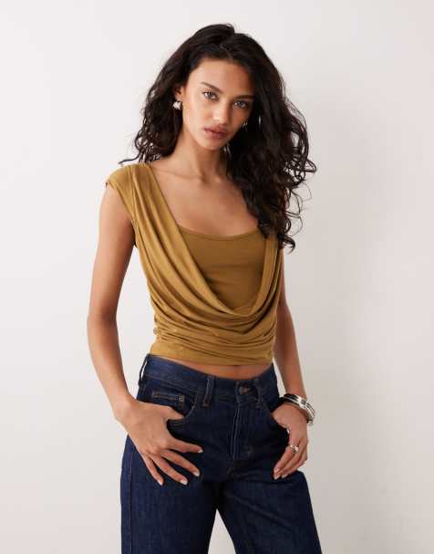 Motel Rinsha cowl neck cupro top in chartreuse - view 1