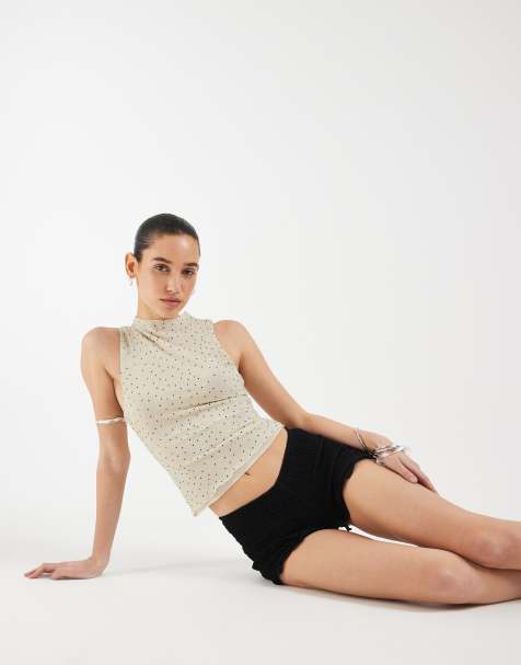 Motel Ritala frill ruched hot pants in black - view 1