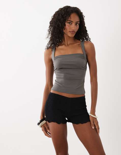 Motel Ritala frill ruched hot pants in black