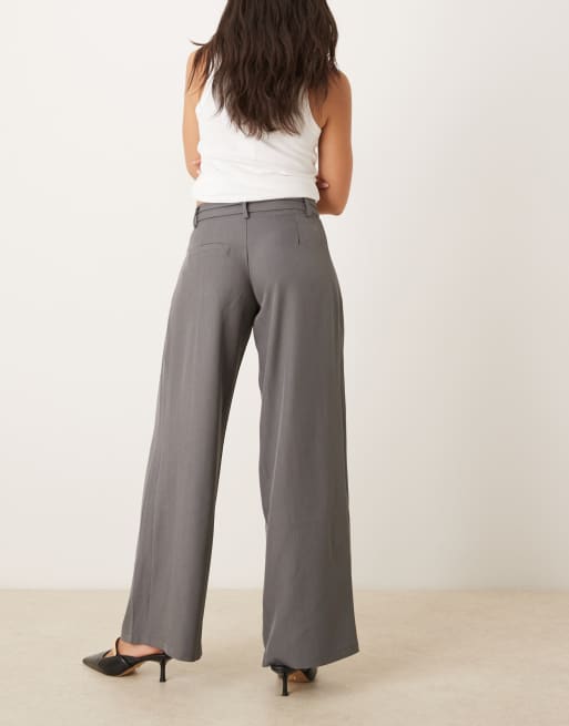 Motel Rivela tie waist wide leg tailored pants in grey , 3 of 5