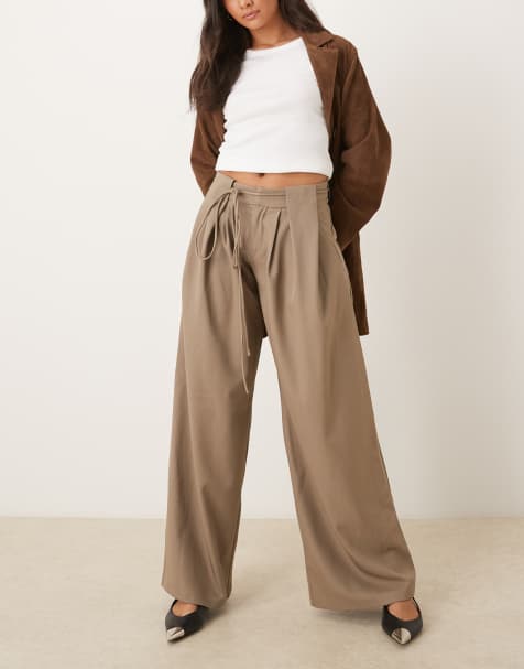 Motel Rivela tie waist wide leg tailored trousers in beige - view 1