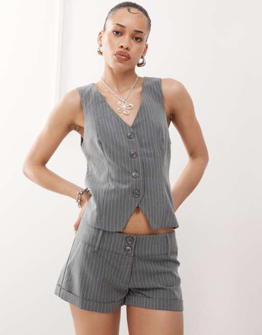 Motel Rivo tailored shorts in pinstripe grey (part of a set)