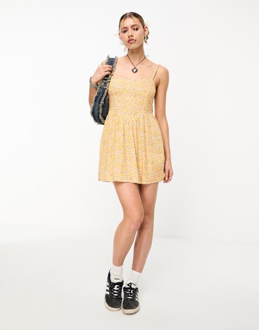 Motel Robe courte à petites fleurs Jaune ASOS