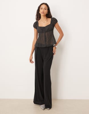 Motel Rolina Chiffon Polka Dot Sheer Blouse In Black