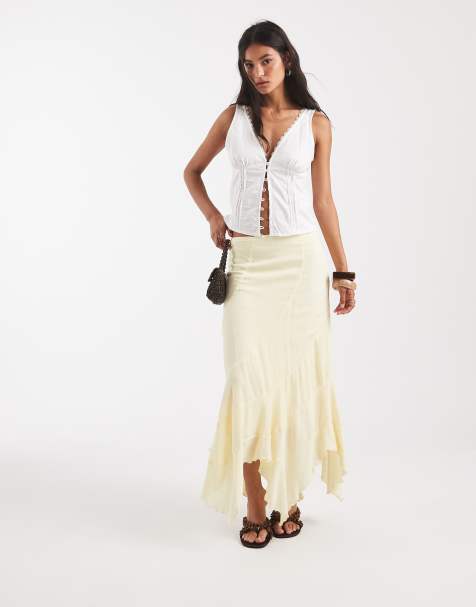 Motel Rombe ruffle floaty midaxi skirt in butter yellow - view 1