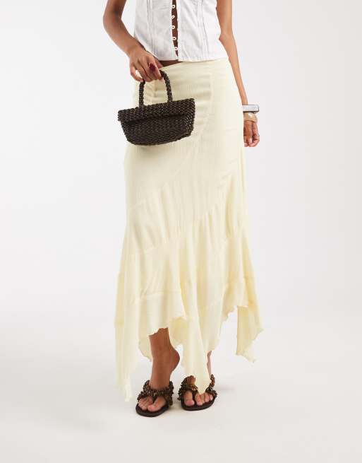 Motel Rombe ruffle floaty midaxi skirt in butter yellow, 2 of 5