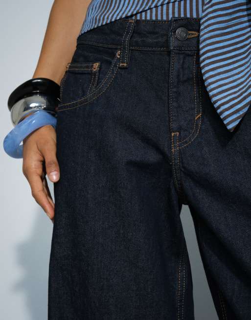 Motel roomy extra wide leg low rise jeans in indigo, 2 of 7