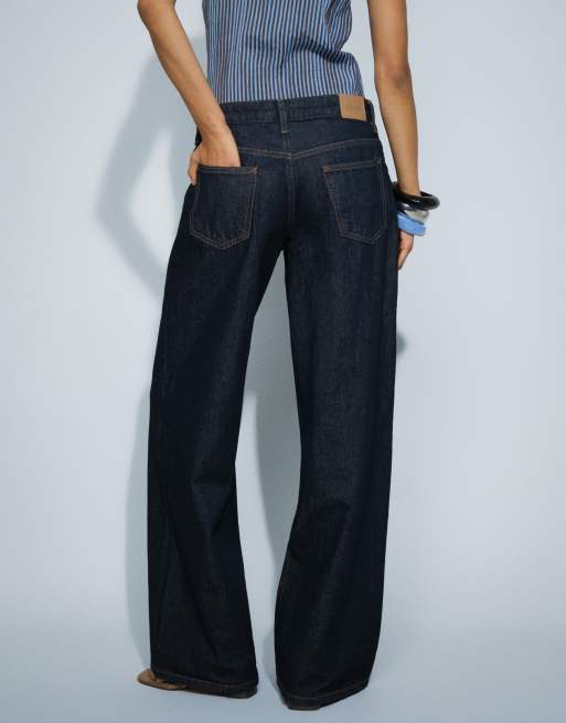Motel roomy extra wide leg low rise jeans in indigo, 4 of 7