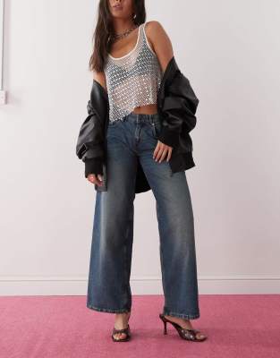 Motel Motel roomy extra wide low rise jeans in bright blue