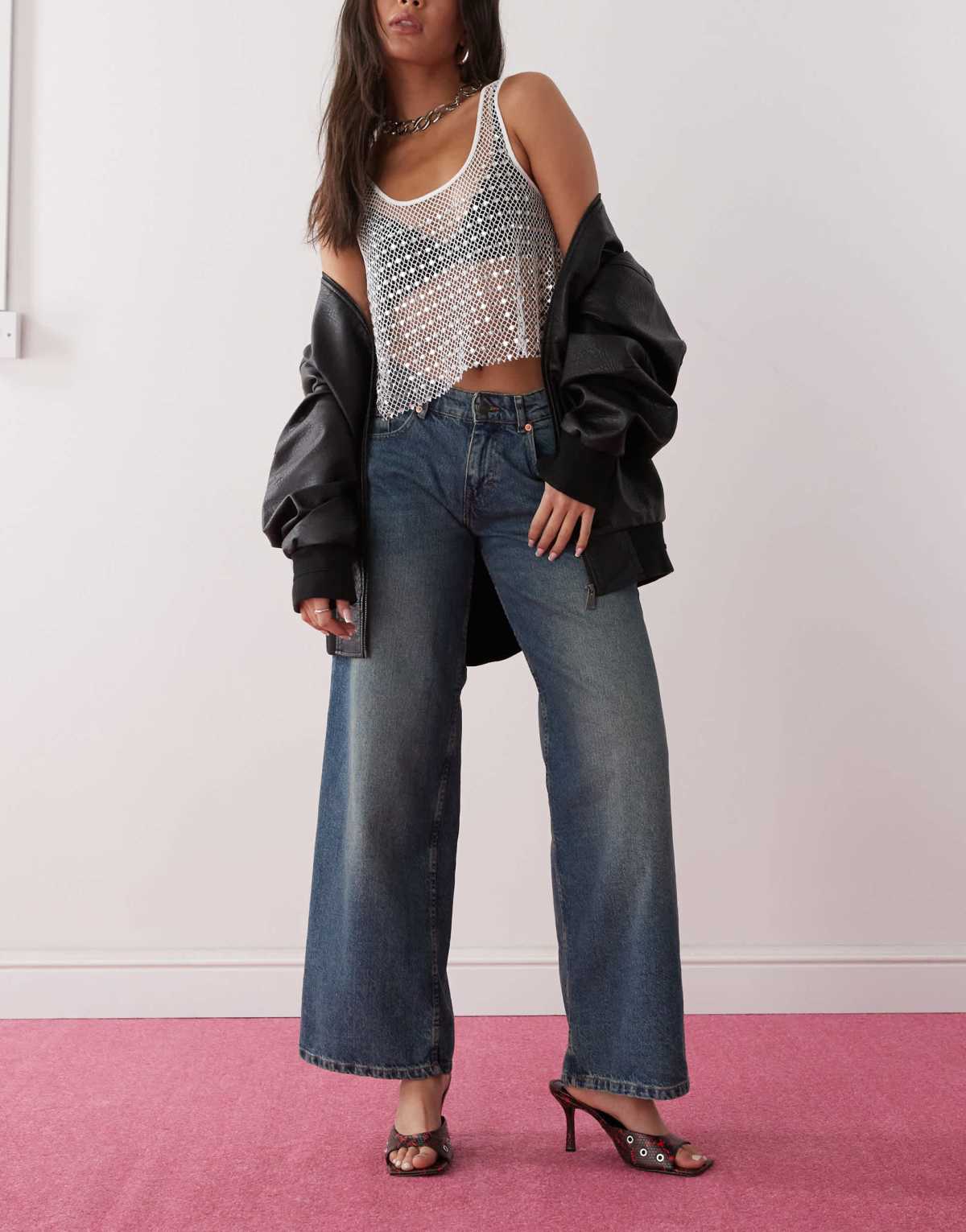Motel roomy extra wide low rise jeans in bright blue