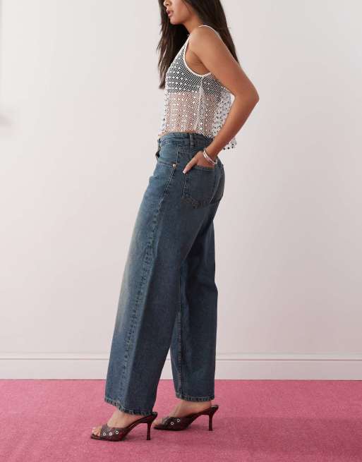 Motel roomy extra wide low rise jeans in bright blue