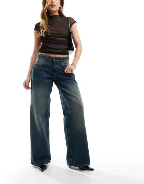 Motel roomy extra wide low rise jeans in dark vintage blue - view 1