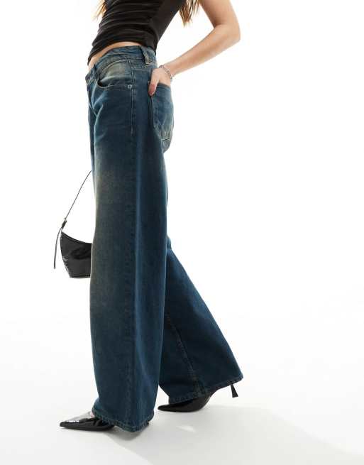 Motel roomy extra wide low rise jeans in dark vintage blue
