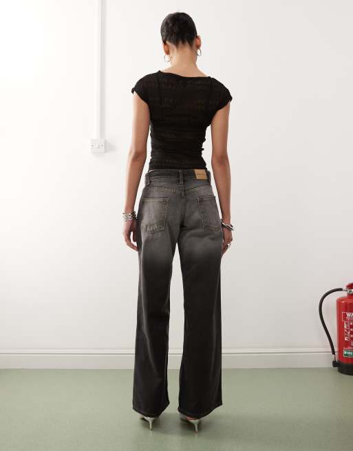 Motel roomy extra wide low rise jeans in grey used bleach