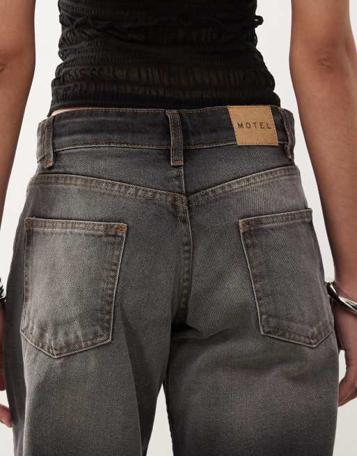 Motel roomy extra wide low rise jeans in grey used bleach
