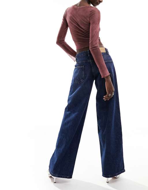 Motel roomy extra wide low rise jeans in mid blue used