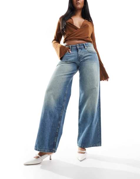 Motel roomy extra wide low rise jeans in sea green - view 1