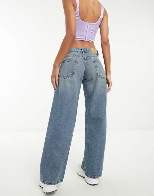 Motel roomy extra wide low rise jeans in vintage blue green
