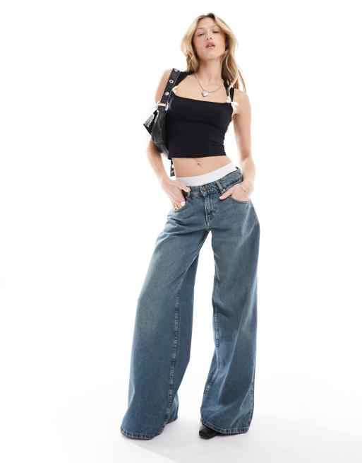 Motel roomy extra wide low rise jeans in vintage blue green