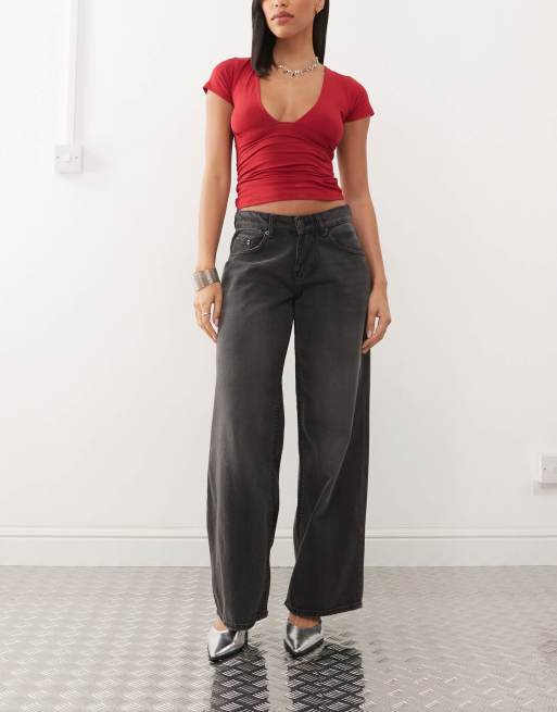Motel roomy extra wide low rise jeans in washed black gray